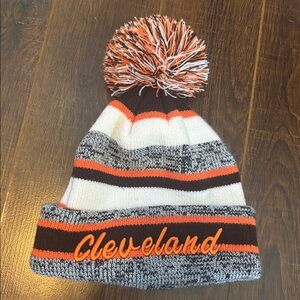 Cleveland Striped Pom-Pom Beanie - Brown, Orange, White